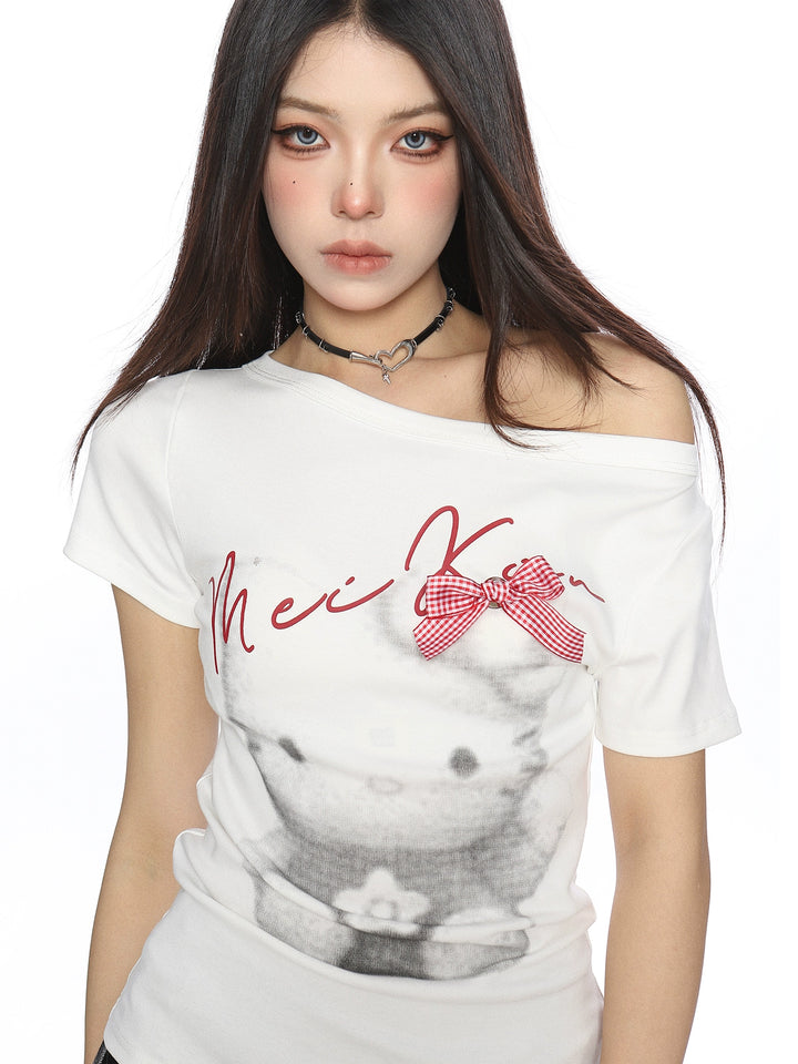 y2k-kawaii-fashion-Hello Kitty Off-Shoulder T Shirt-Pinky Dollz