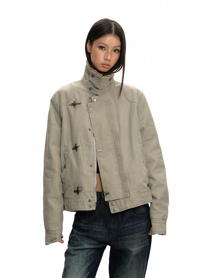 y2k-kawaii-fashion-Fleece-Lined Buckle Lapel Jacket-Pinky Dollz