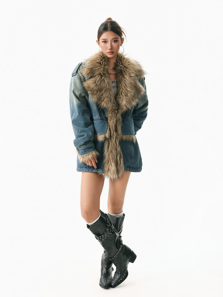 y2k-kawaii-fashion-Y2K Fur-Collar Washed Denim Jacket-Pinky Dollz