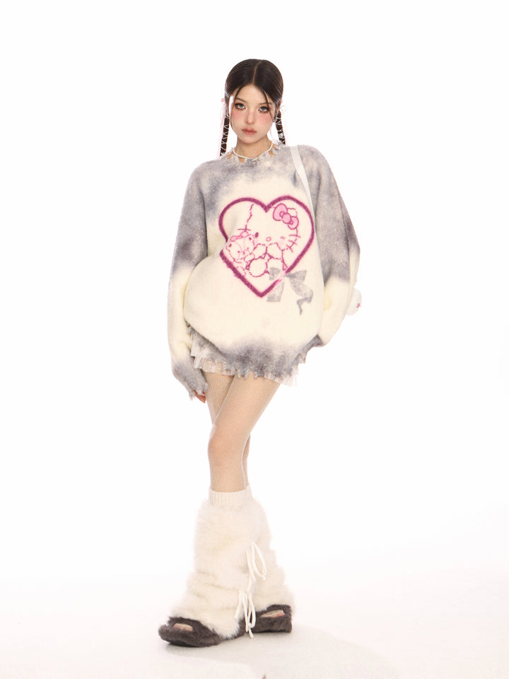 y2k-kawaii-fashion-Hello Kitty Heart Fuzzy Sweater-Pinky Dollz