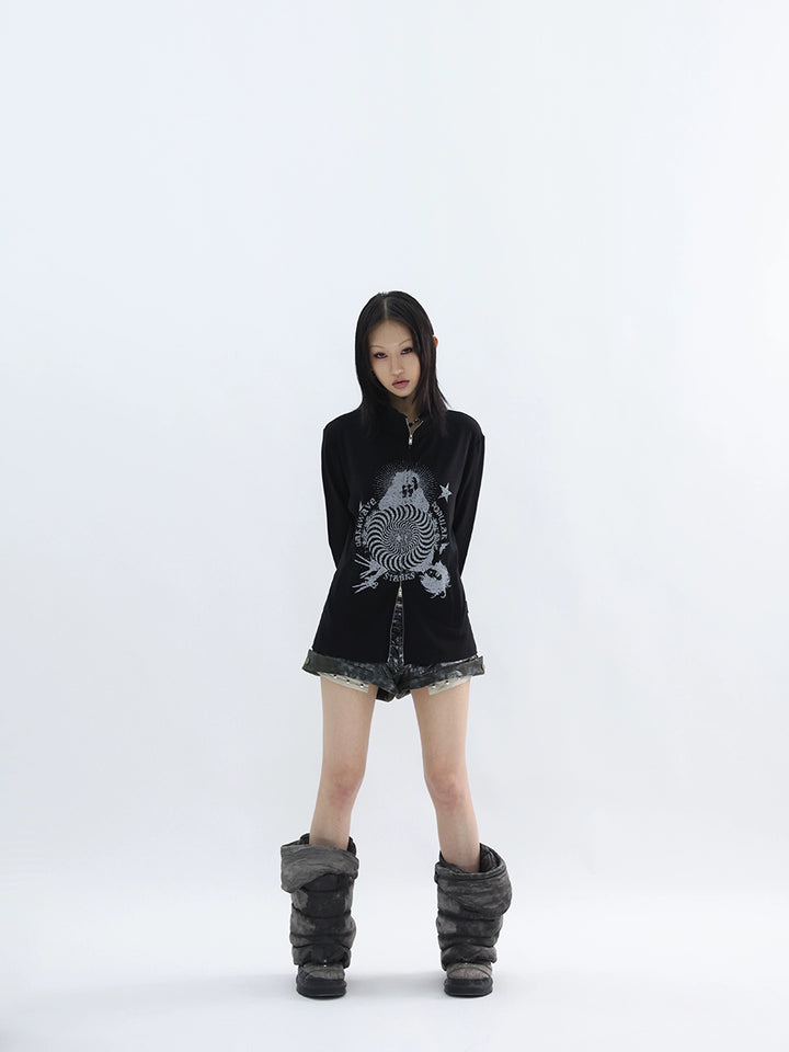 y2k-kawaii-fashion-Hypnotic Graphic Half-Zip Top-Pinky Dollz