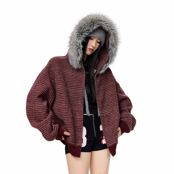 y2k-kawaii-fashion-Faux Fur Hooded Jacket-Pinky Dollz