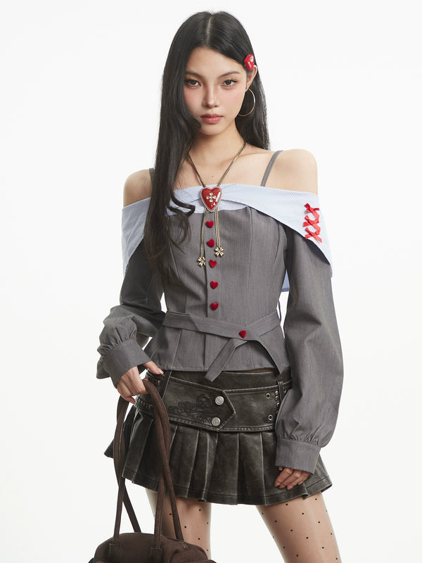 y2k-kawaii-fashion-Heartbreaker Off-Shoulder Shirt Top-Pinky Dollz