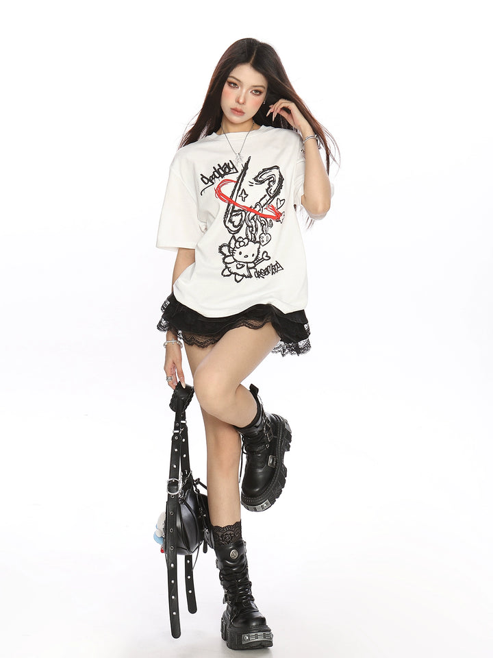 y2k-kawaii-fashion-Retro Hello Kitty Graphic Tee-Pinky Dollz