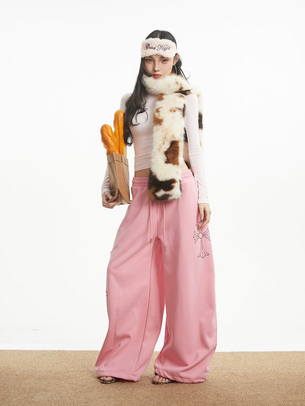 y2k-kawaii-fashion-Pink Curved Blade Sweatpants-Pinky Dollz