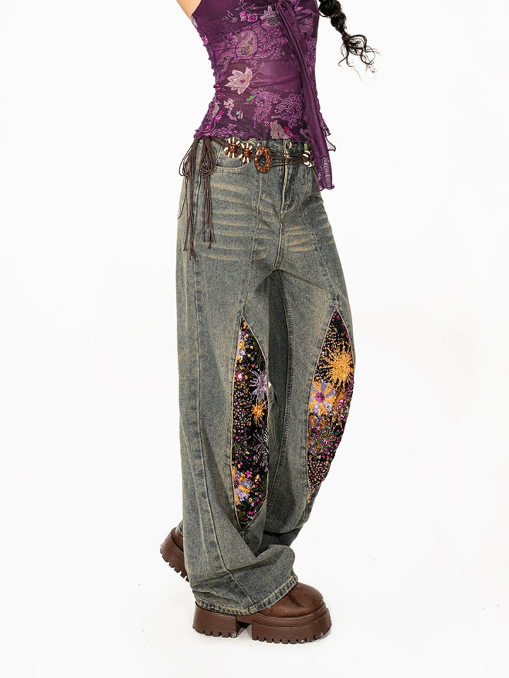y2k-kawaii-fashion-Firework Embroidery Wide-Leg Jeans-Pinky Dollz