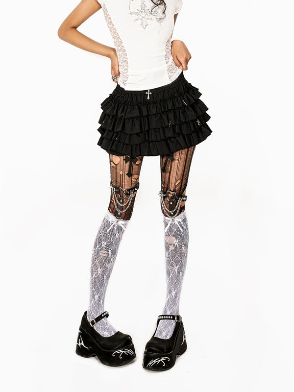 y2k-kawaii-fashion-Black Ruffle Layered Mini Skirt-Pinky Dollz