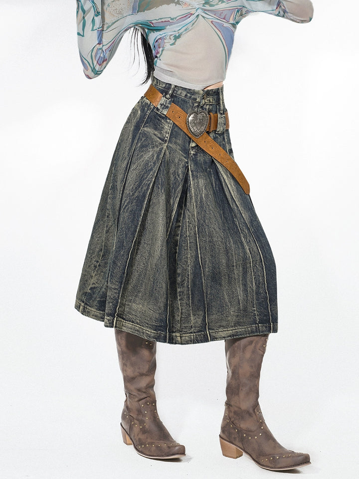 y2k-kawaii-fashion-Vintage Denim Midi Skirt-Pinky Dollz