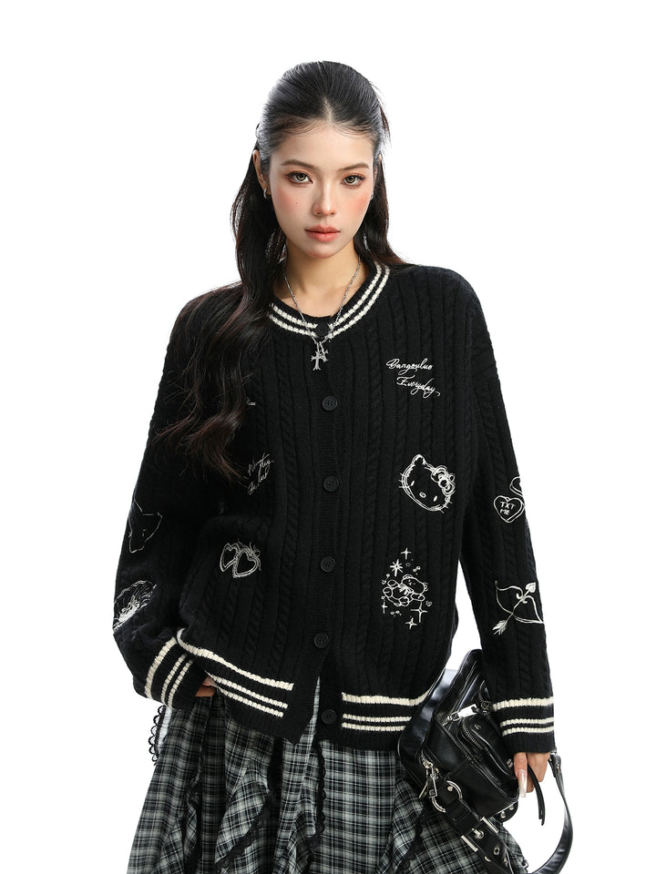 y2k-kawaii-fashion-Hello Kitty Varsity Knit Cardigan-Pinky Dollz