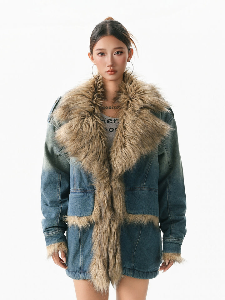 y2k-kawaii-fashion-Y2K Fur-Collar Washed Denim Jacket-Pinky Dollz
