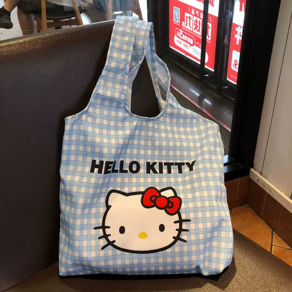 y2k-kawaii-fashion-Blue Gingham Hello Kitty Tote Bag-Pinky Dollz