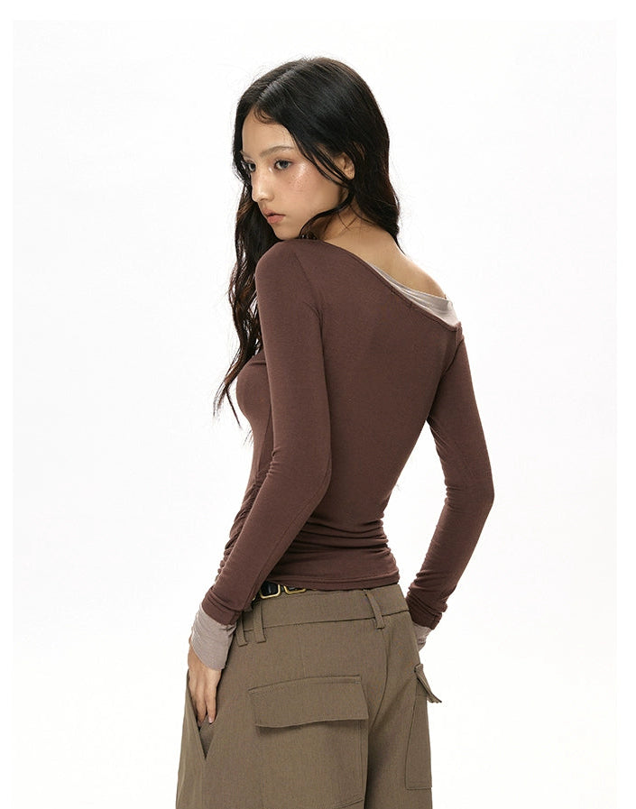 y2k-kawaii-fashion-Off-Shoulder Layered Long Sleeve Top-Pinky Dollz