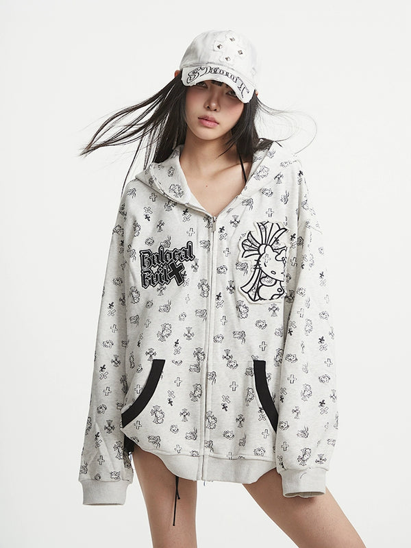 y2k-kawaii-fashion-Hello Kitty Gothic Zip Hoodie-Pinky Dollz