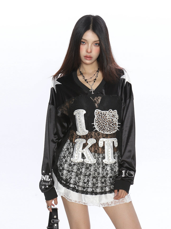 y2k-kawaii-fashion-Leopard Kitty Lace Sweatshirt-Pinky Dollz