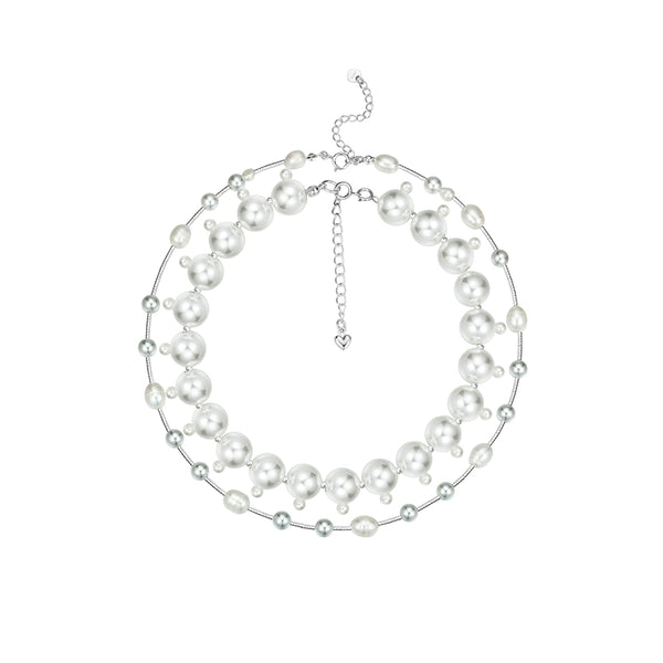 y2k-kawaii-fashion-Layered Pearl Choker Drop Necklace-Pinky Dollz