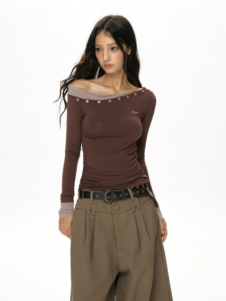 y2k-kawaii-fashion-Off-Shoulder Layered Long Sleeve Top-Pinky Dollz