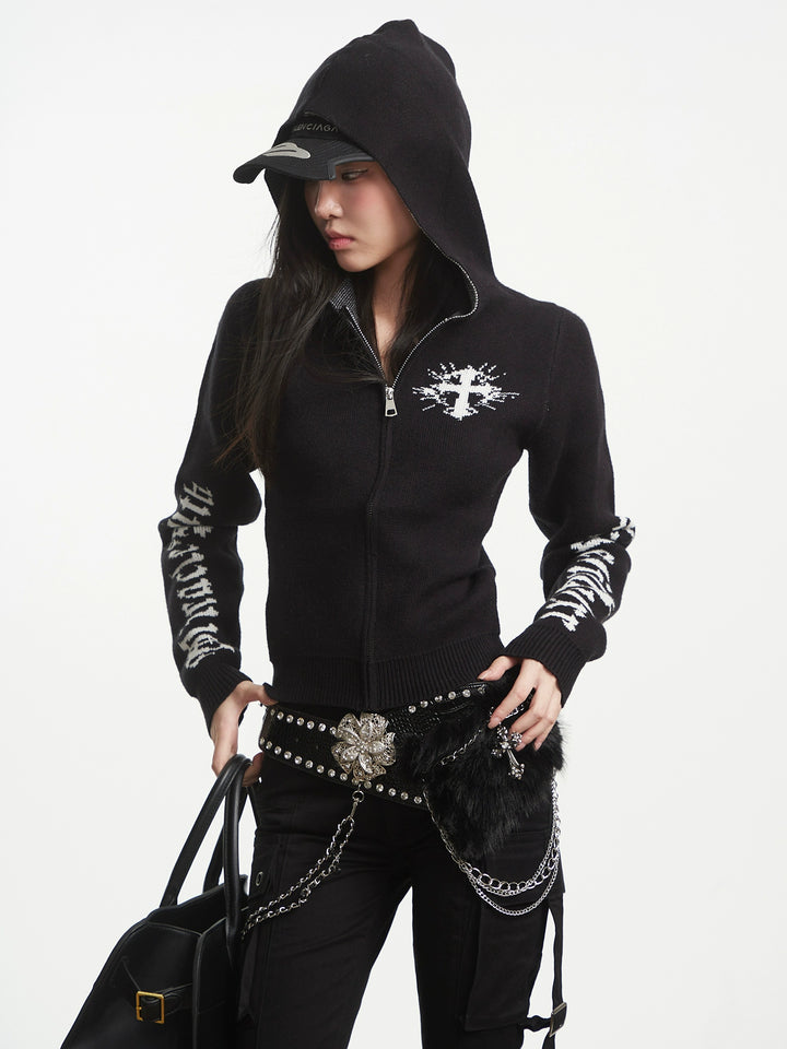 y2k-kawaii-fashion-Crossfire Knit Zip Hoodie-Pinky Dollz