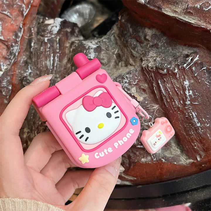 y2k-kawaii-fashion-3D Flip Phone Hello Kitty Airpod Case-Pinky Dollz