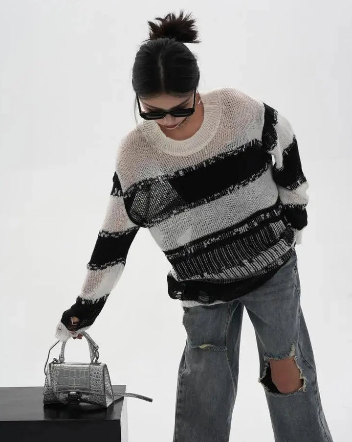 y2k-kawaii-fashion-Striped Sweater-One Size-Pinky Dollz