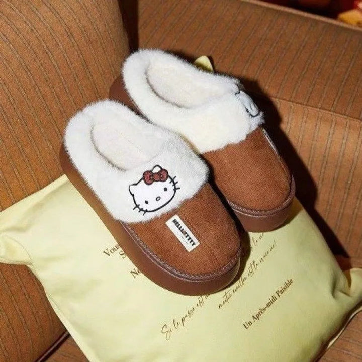 y2k-kawaii-fashion-Hello Kitty Fur Slip On Shoe-Pinky Dollz