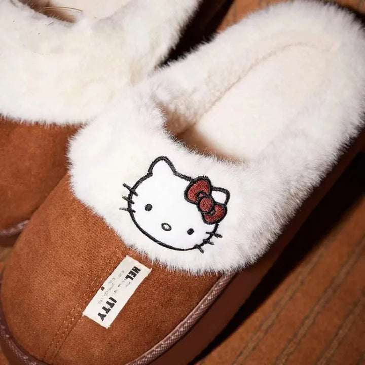 y2k-kawaii-fashion-Hello Kitty Fur Slip On Shoe-Pinky Dollz