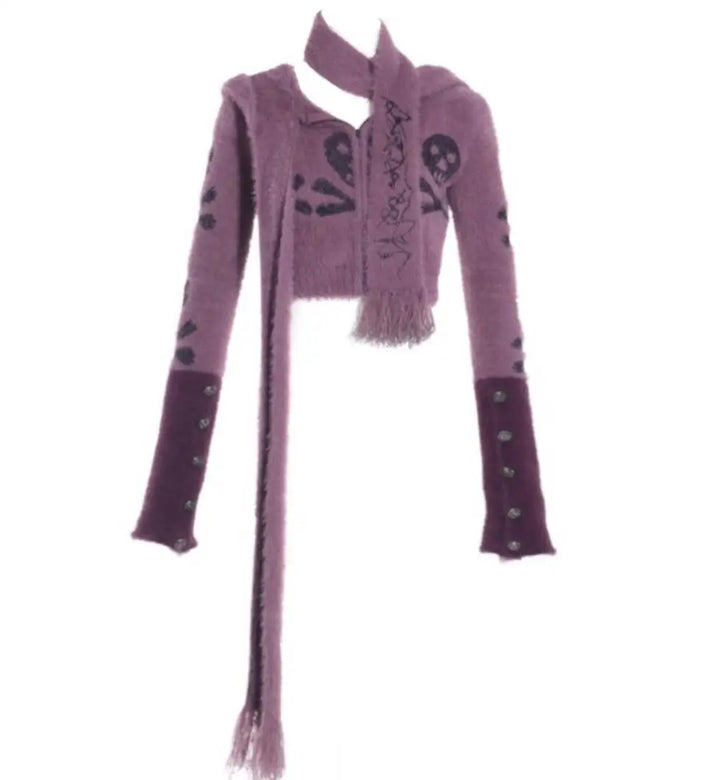 y2k-kawaii-fashion-Skull Hood Cardigan-S-Pinky Dollz