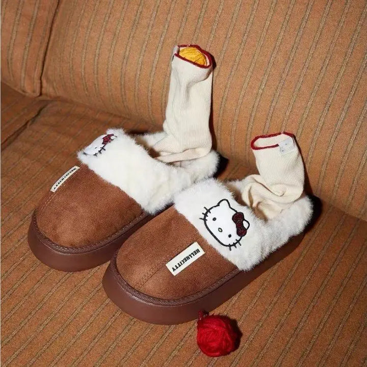 y2k-kawaii-fashion-Hello Kitty Fur Slip On Shoe-Pinky Dollz