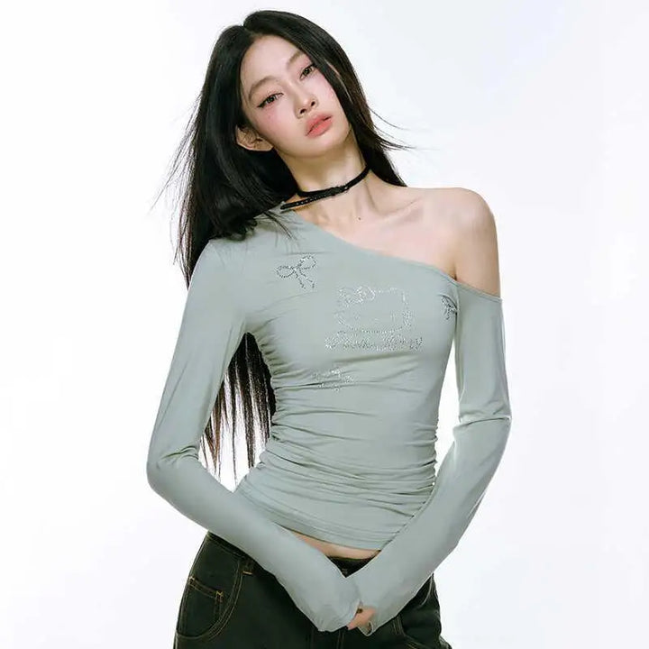 y2k-kawaii-fashion-Hello Kitty Off Shoulder Long Sleeve Top-Pinky Dollz