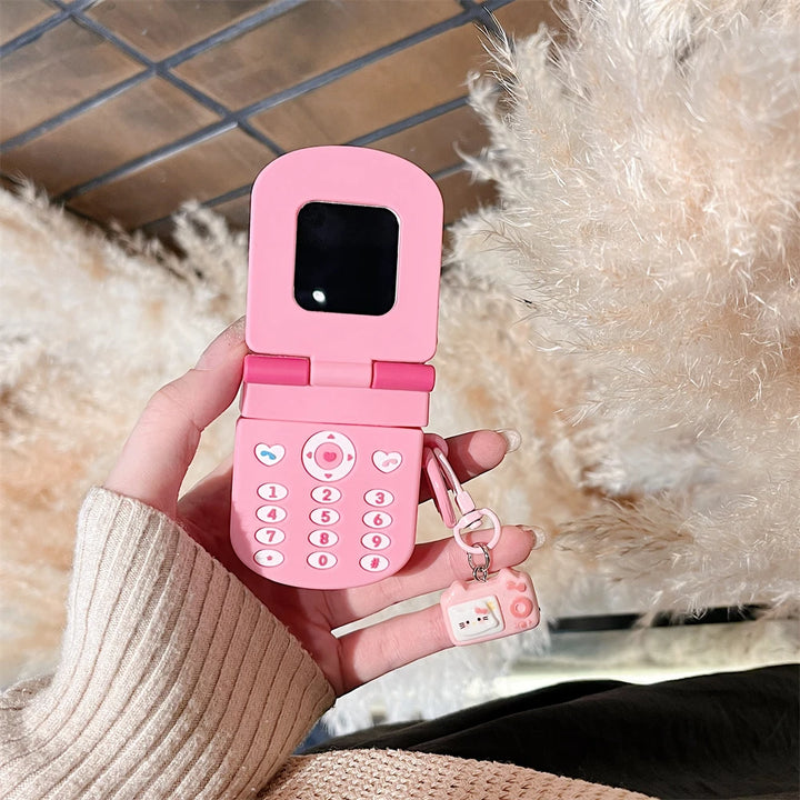y2k-kawaii-fashion-3D Flip Phone Hello Kitty Airpod Case-Pinky Dollz