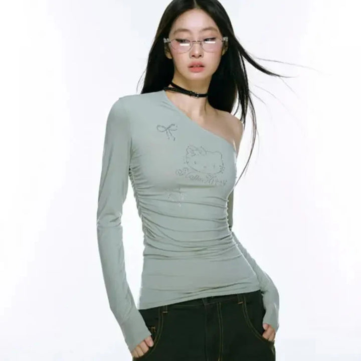 y2k-kawaii-fashion-Hello Kitty Off Shoulder Long Sleeve Top-Pinky Dollz