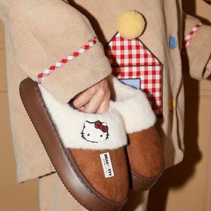 y2k-kawaii-fashion-Hello Kitty Fur Slip On Shoe-Pinky Dollz