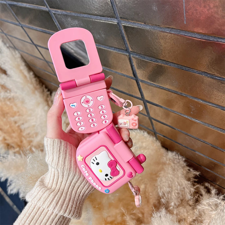 y2k-kawaii-fashion-3D Flip Phone Hello Kitty Airpod Case-Pinky Dollz