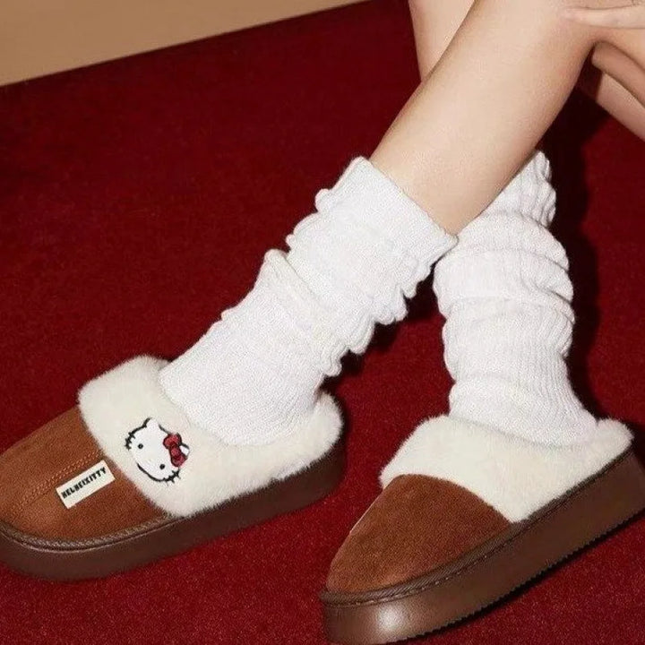 y2k-kawaii-fashion-Hello Kitty Fur Slip On Shoe-Pinky Dollz