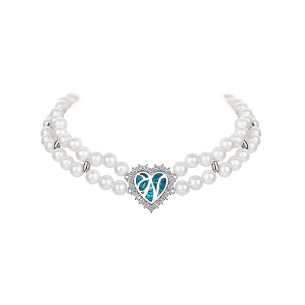 y2k-kawaii-fashion-Double Pearl Heart Choker-Pinky Dollz