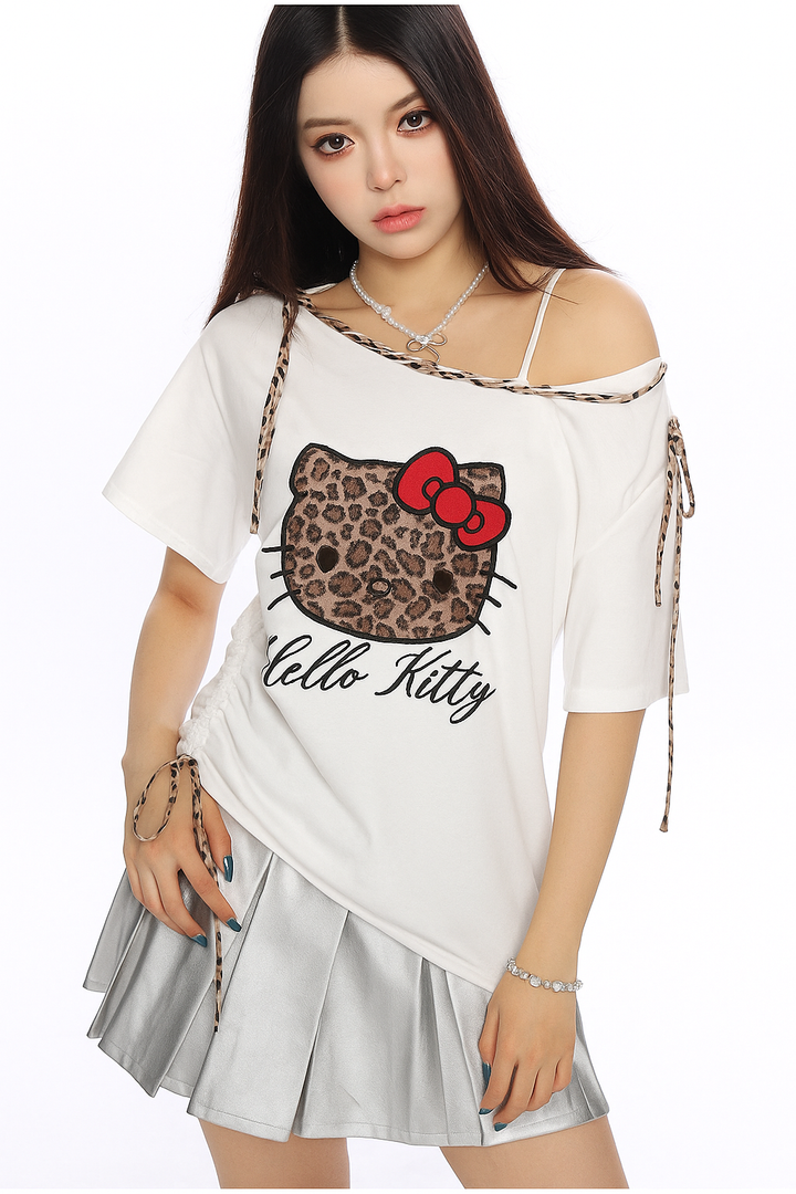 y2k-kawaii-fashion-Leopard Hello Kitty Graphic T Shirt-Pinky Dollz