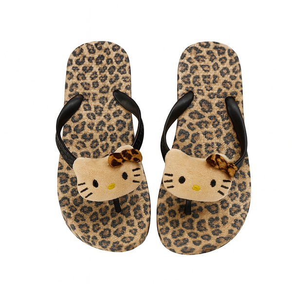 y2k-kawaii-fashion-Hello Kitty Leopard Flip-Flops-Pinky Dollz
