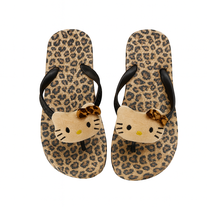 y2k-kawaii-fashion-Hello Kitty Leopard Flip-Flops-Pinky Dollz