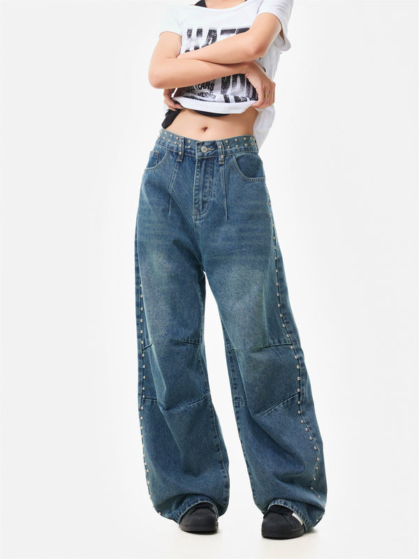 y2k-kawaii-fashion-Y2K Studded Wide Leg Jeans-Pinky Dollz