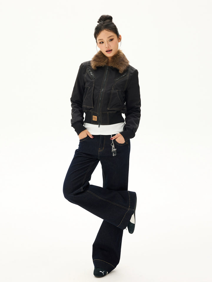 y2k-kawaii-fashion-Fur Collar Bomber Jacket-Pinky Dollz