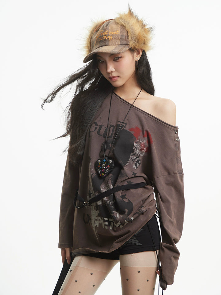 y2k-kawaii-fashion-Grunge Heart Graphic Off-Shoulder Top-Pinky Dollz