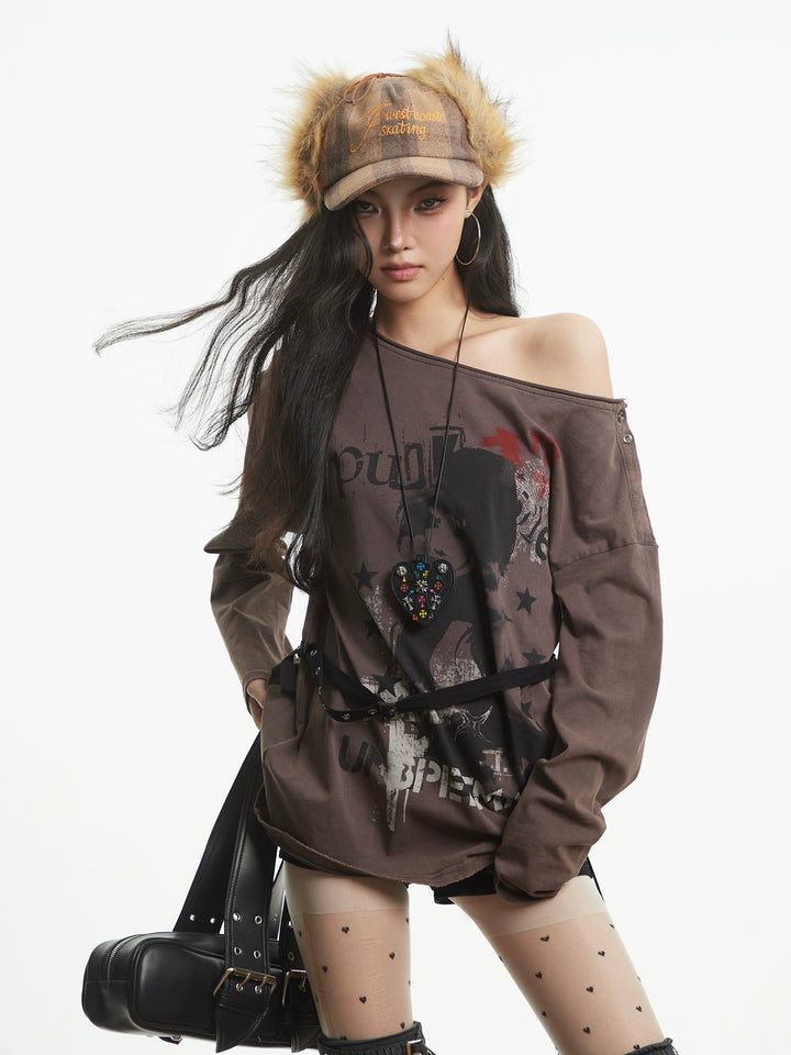 y2k-kawaii-fashion-Grunge Heart Graphic Off-Shoulder Top-Pinky Dollz