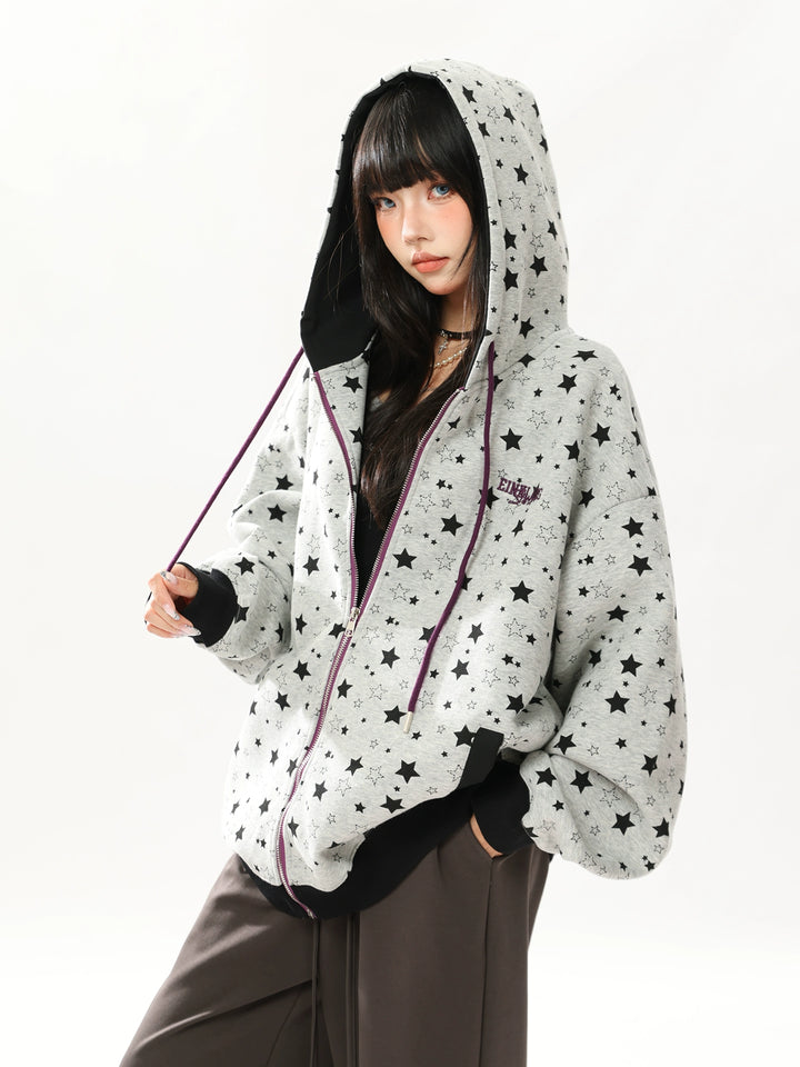 y2k-kawaii-fashion-Y2K Star Print Hoodie-Pinky Dollz