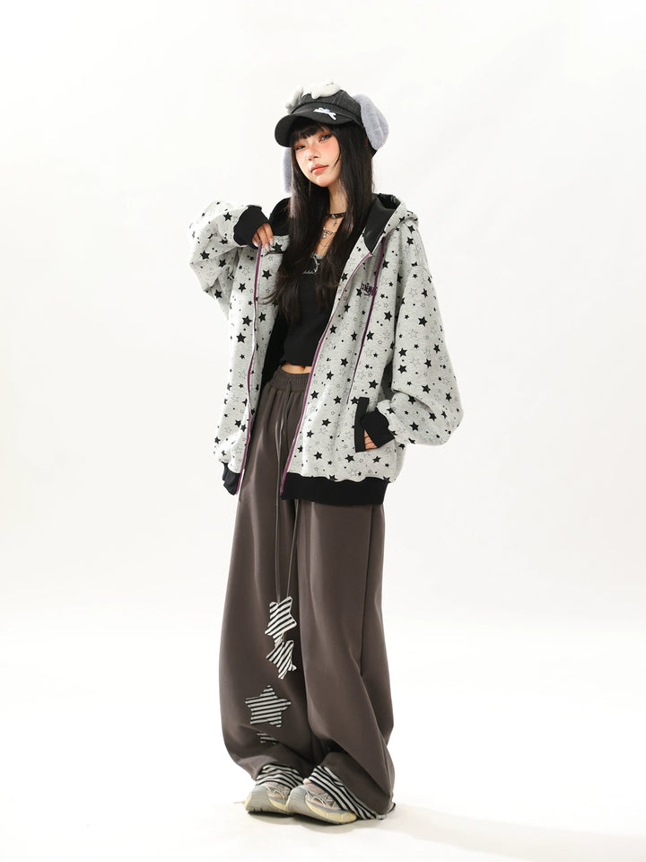 y2k-kawaii-fashion-Y2K Star Print Hoodie-Pinky Dollz