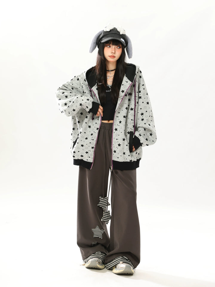 y2k-kawaii-fashion-Y2K Star Print Hoodie-Pinky Dollz