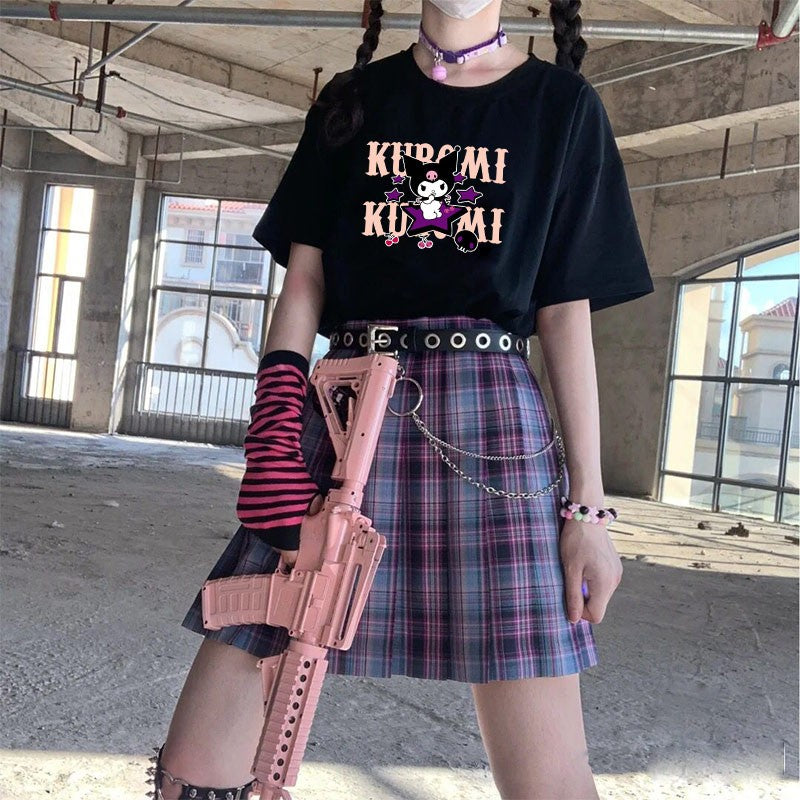 y2k-kawaii-fashion-Kuromi T Shirt--Pinky Dollz