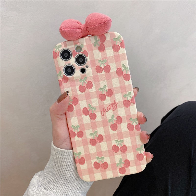 y2k-kawaii-fashion-Cherry Bow iPhone Case--Pinky Dollz