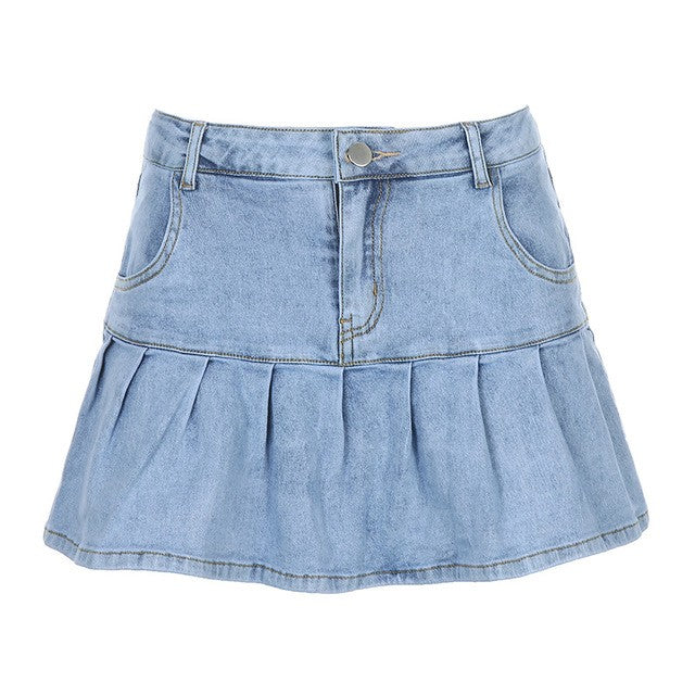 y2k-kawaii-fashion-Classic Denim Mini Skirt-Light Blue-S-Pinky Dollz