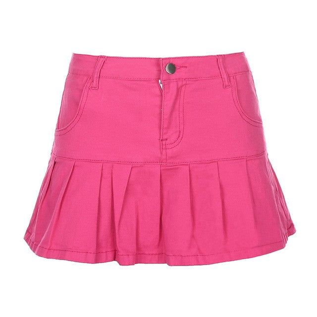 y2k-kawaii-fashion-Classic Denim Mini Skirt-Pink-S-Pinky Dollz