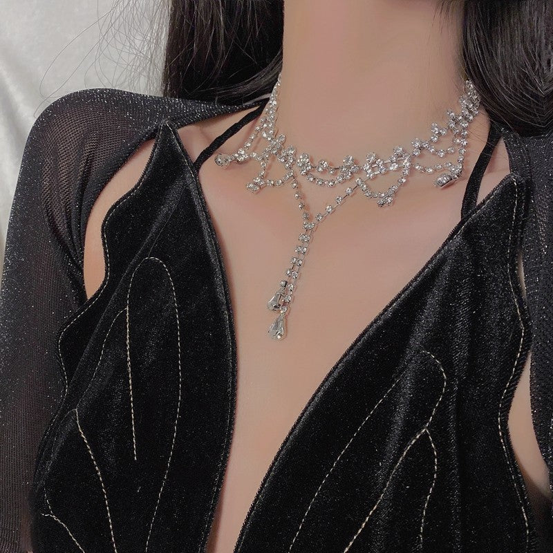 y2k-kawaii-fashion-Glam Rhinestone Necklace-Silver-Pinky Dollz