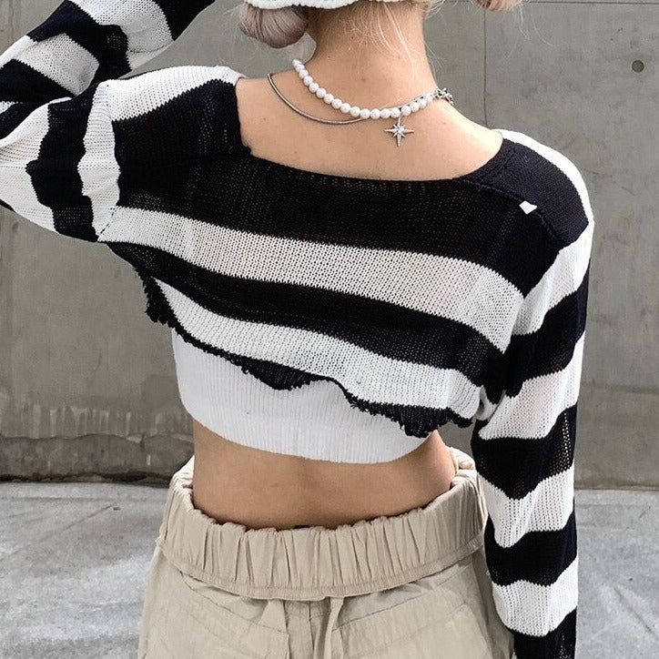 y2k-kawaii-fashion-Y2K Strip Knit Crop Top--Pinky Dollz